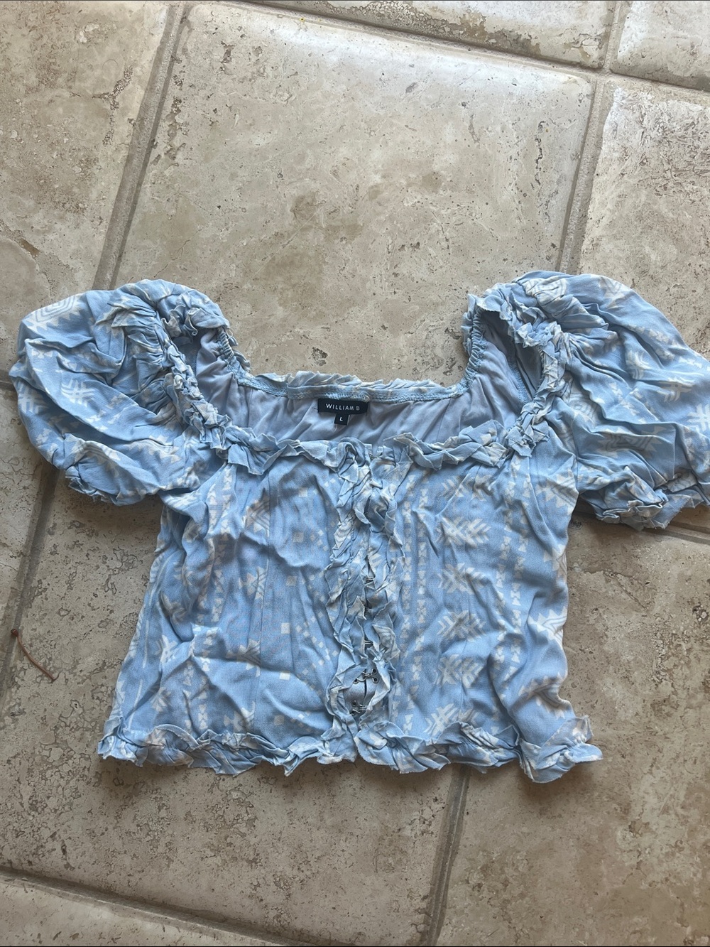 Willow Sky Blue Puff-Sleeve Ruffle Crop Top